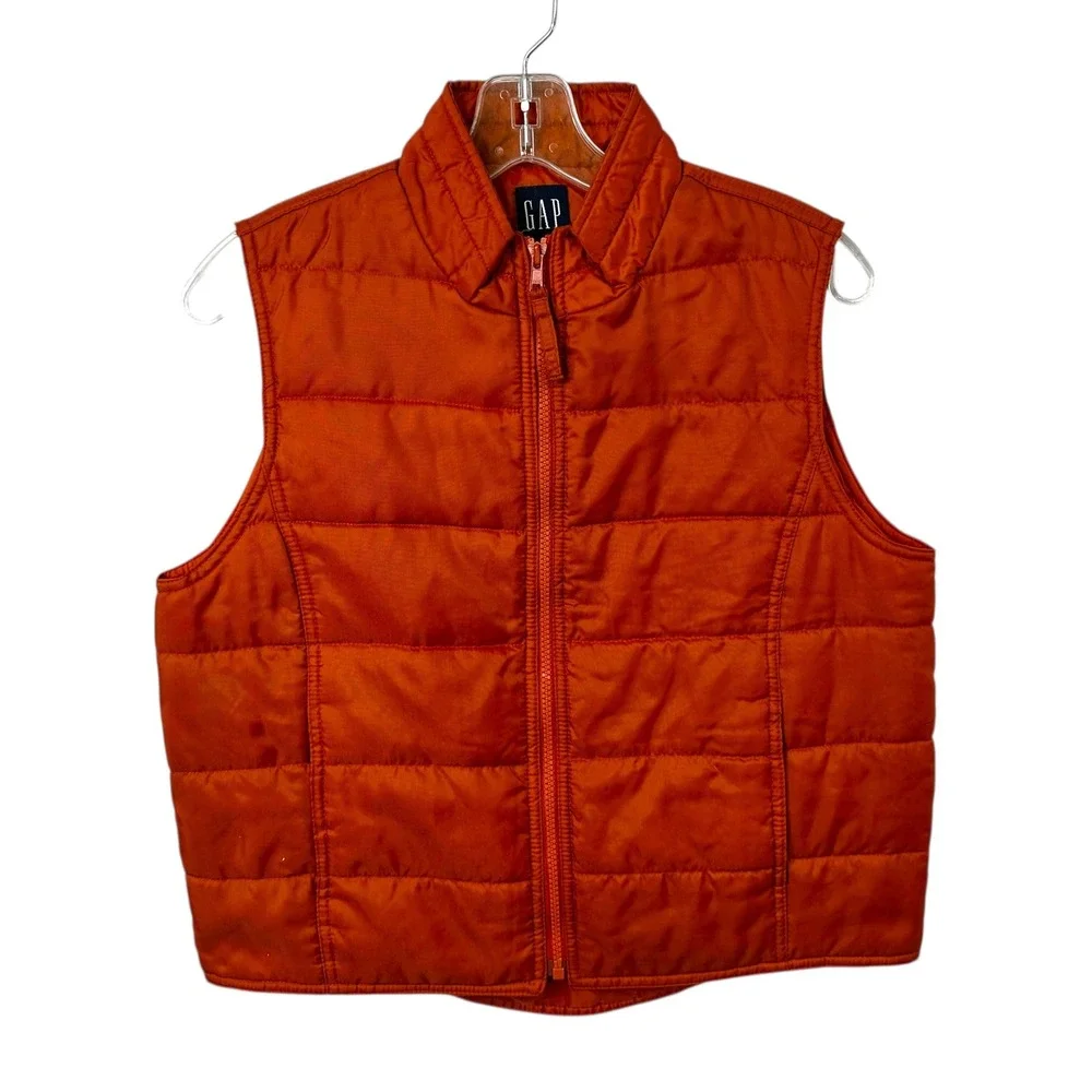 GAP Medium Puffer Vest VTG Y2K Burnt Orange Quilted Full Zip Fall Boho 1700‎